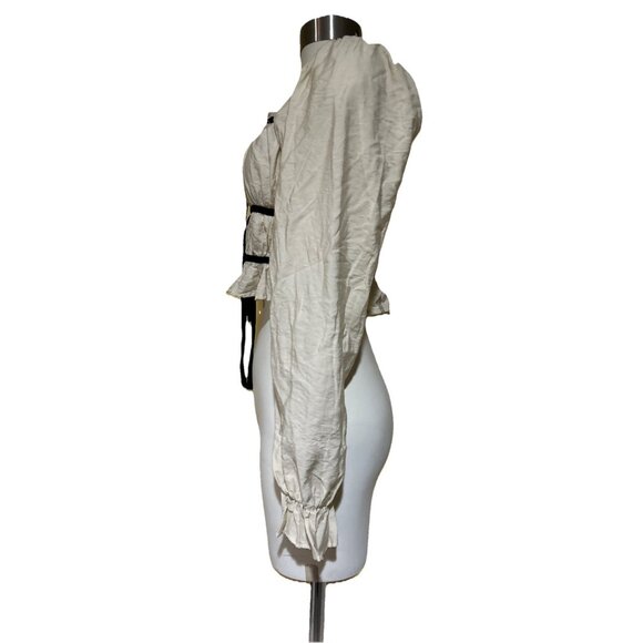 Thirty Thirty Milkmaid Puff Sleeve Smocked Crop Top Sz XS Coquette Peasant Boho - Picture 8 of 13